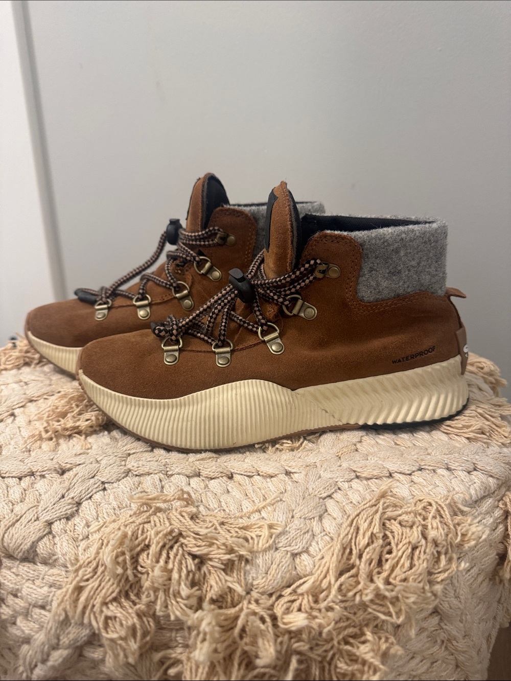 Sorel Brown and Gray Kids Waterproof Hiking Boots